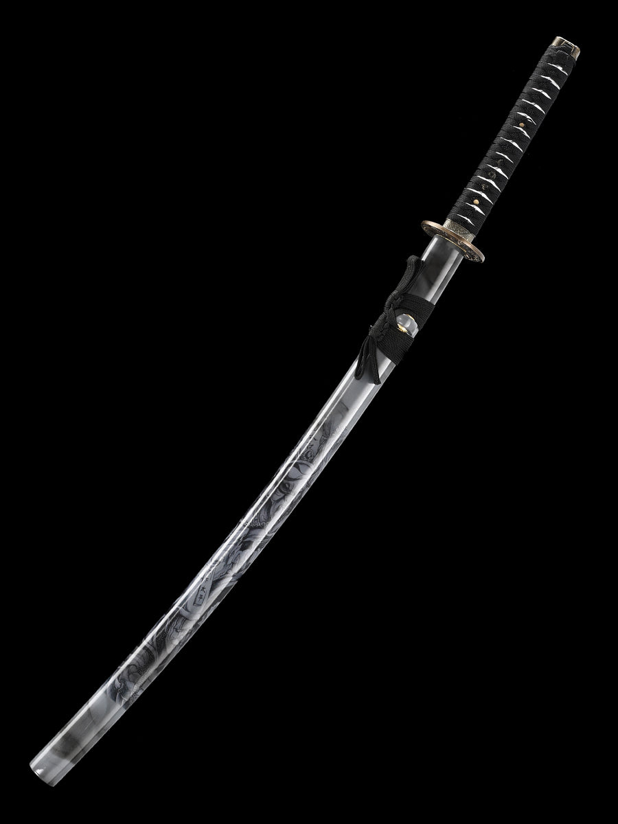 (57)Decorate authentic Japanese samurai swords, handmade 1095 steel blade roasted black grass dragon pattern dragon sword from the Tang Dynasty, collected by Tan Boutique