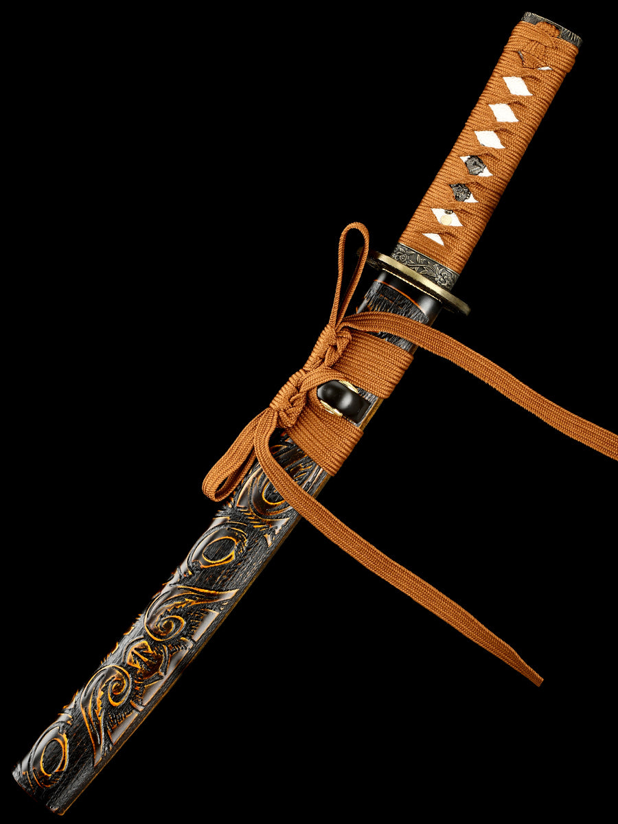 Japanese 20Inch Tantou 1095 steelKatana Samurai Sword Sharp Full Tang Hand carved scabbard Theme