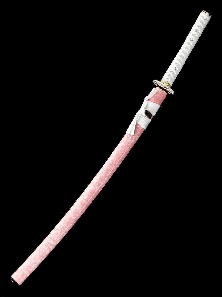 (32) Handmade authentic Japanese Samurai Sword 1060 steel baked blue with pink Saya
