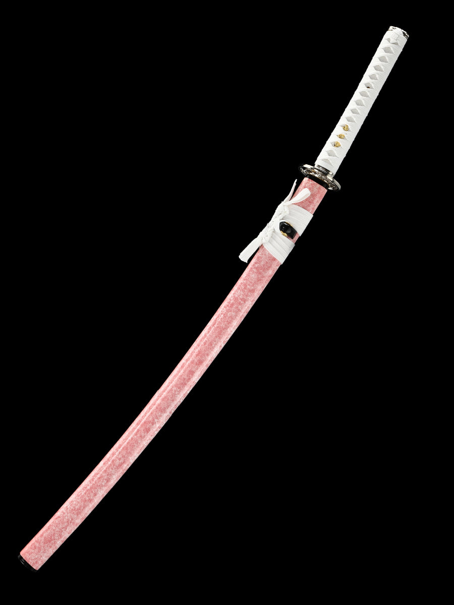 (32)Pink scabbard, white scabbard rope, manganese steel, genuine handmade samurai knife