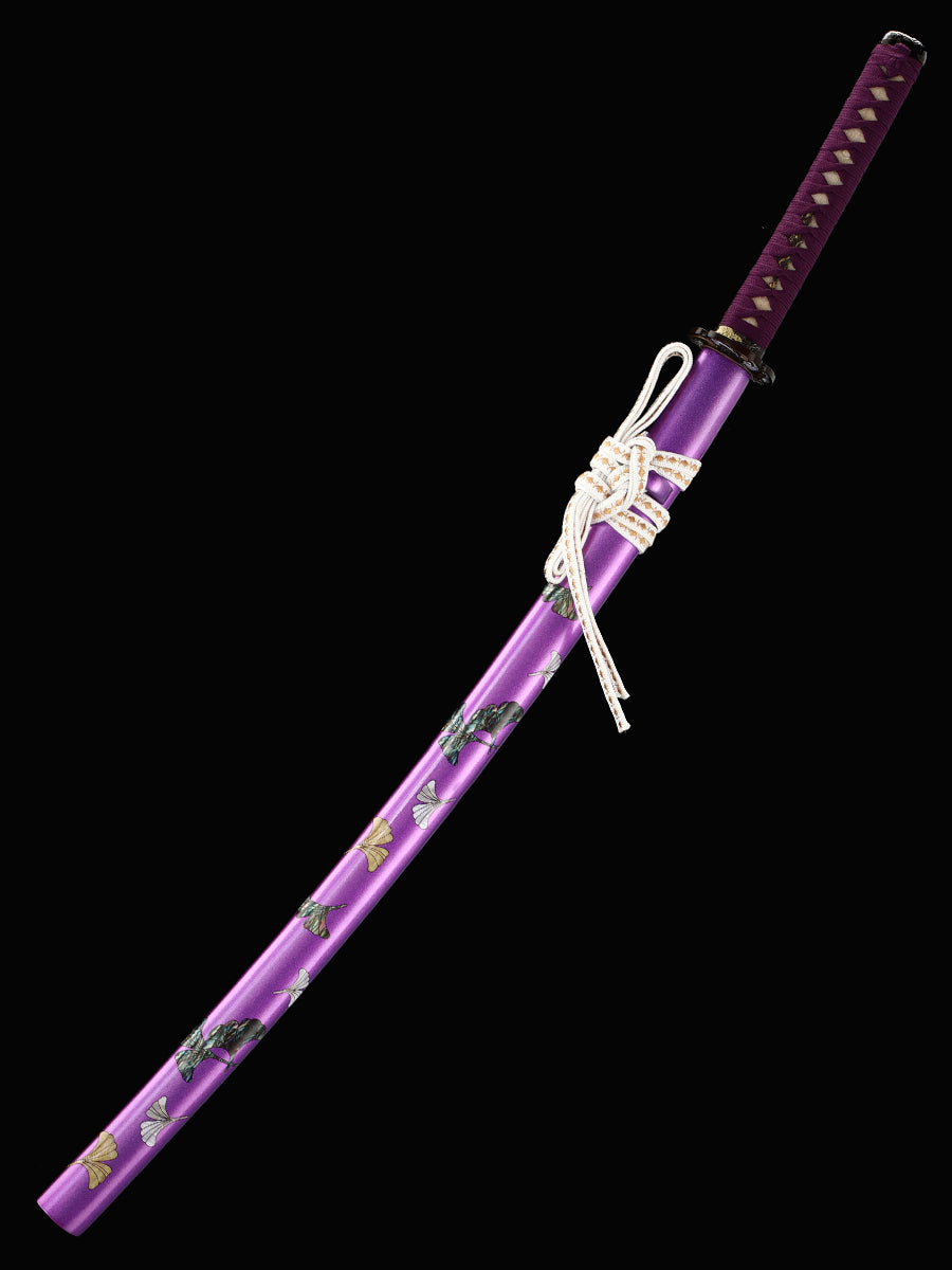 Japanese samurai sword hand forged T10 steel made purple scabbard decoration collection