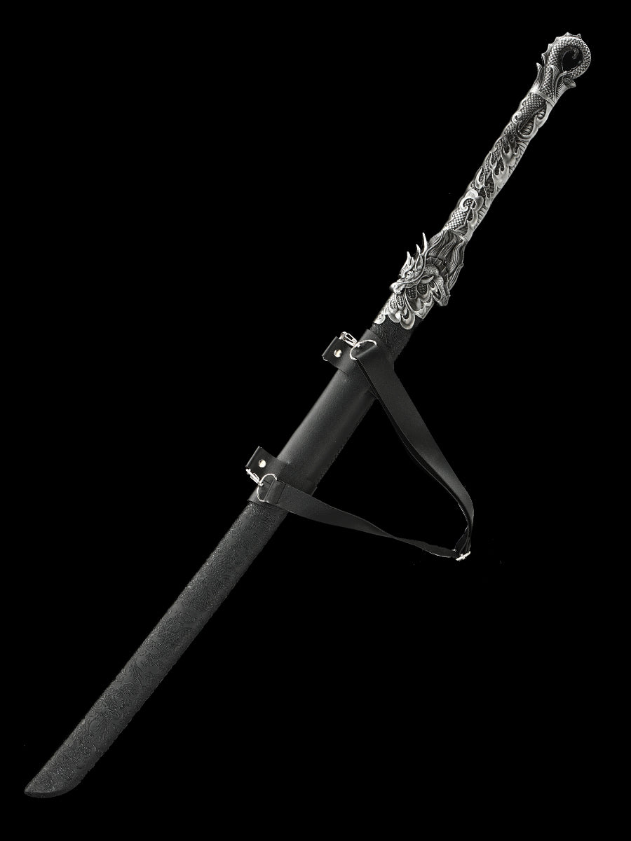 Dragon alloy handle, long knife, machete, 1095 steel, handmade, collectible, decorative knife