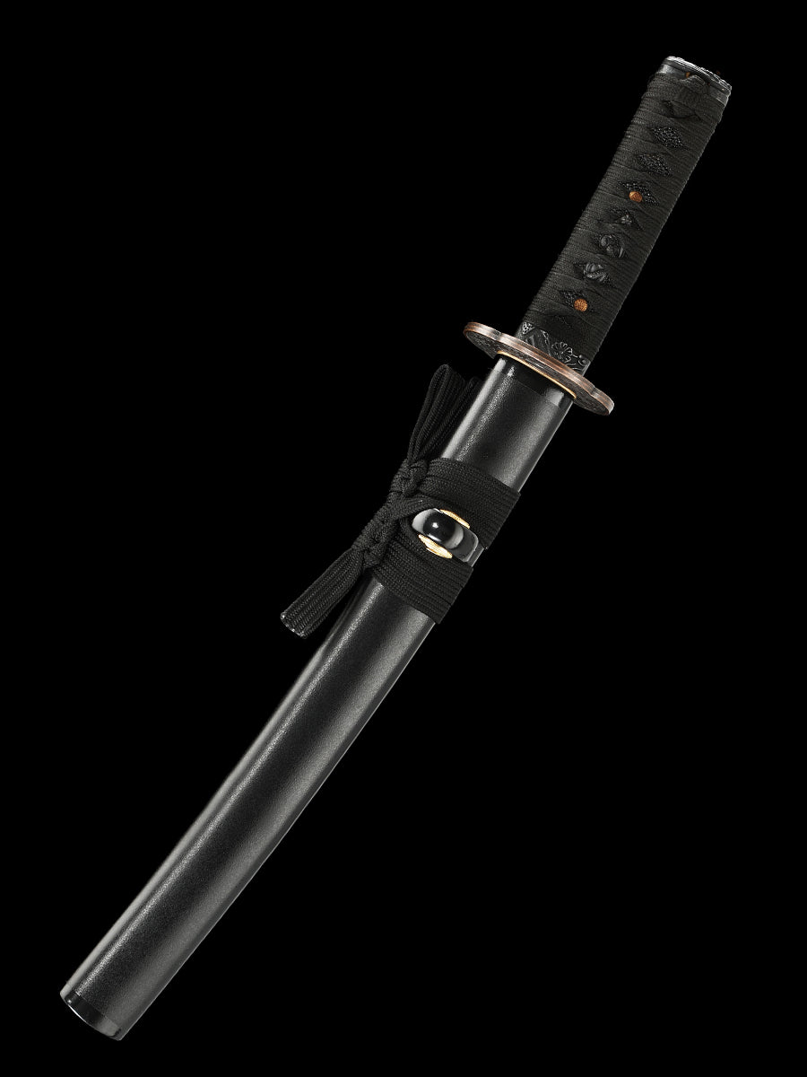 Japanese sword hand forged short samurai sword 1095 manganese steel baked black grinding wave pattern collection decoration