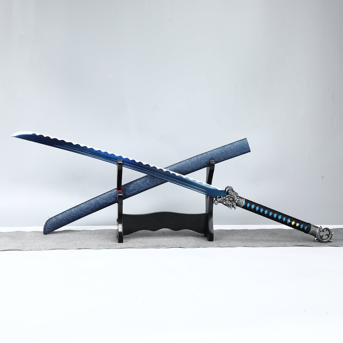 Chinese Sword Tang Dynasty Knife Carbon Steel Grilled Blue Edge Lika Dragon Pattern Sheath(TD003)