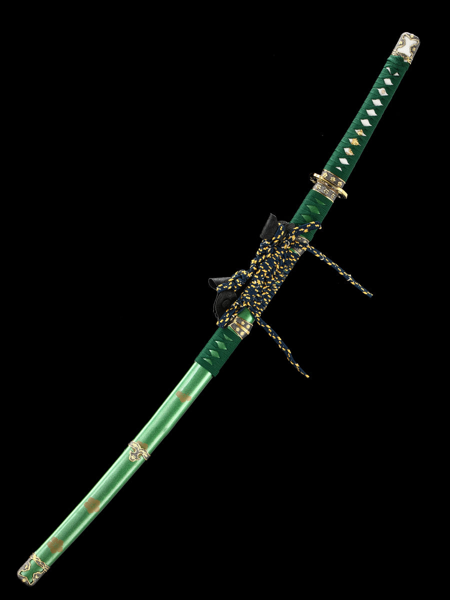 Handmade Damascus Steel Samurai Sword with Green Sheath Decoration Collection