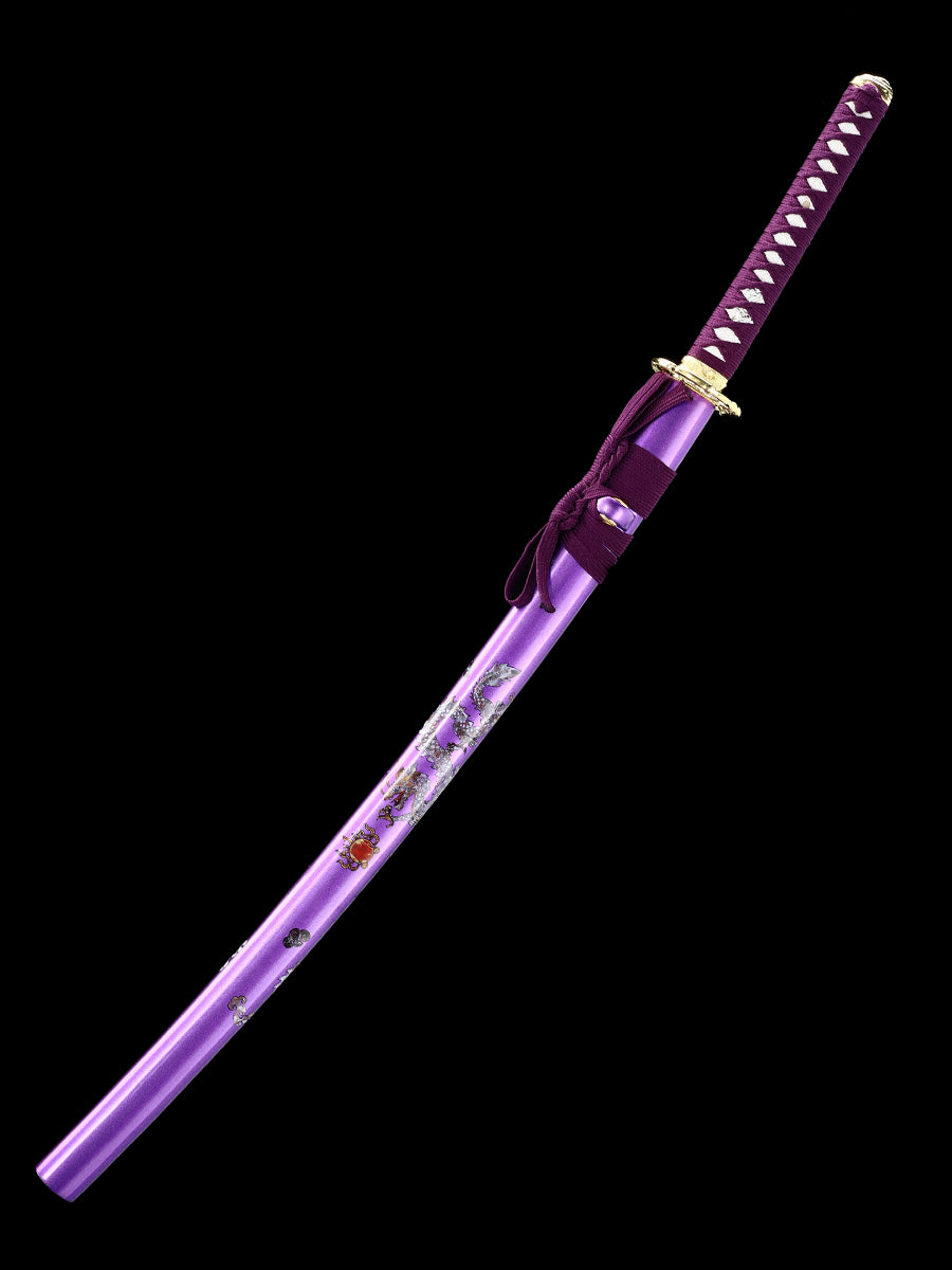 Handmade authentic Japanese Samurai Sword 1060 steel baked blue with purple sheath(28)