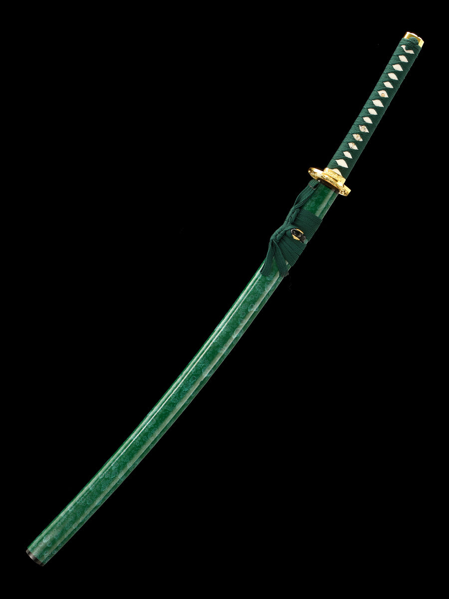 Handmade authentic Japanese Samurai Sword 1060 steel baked blue with green Saya(40)