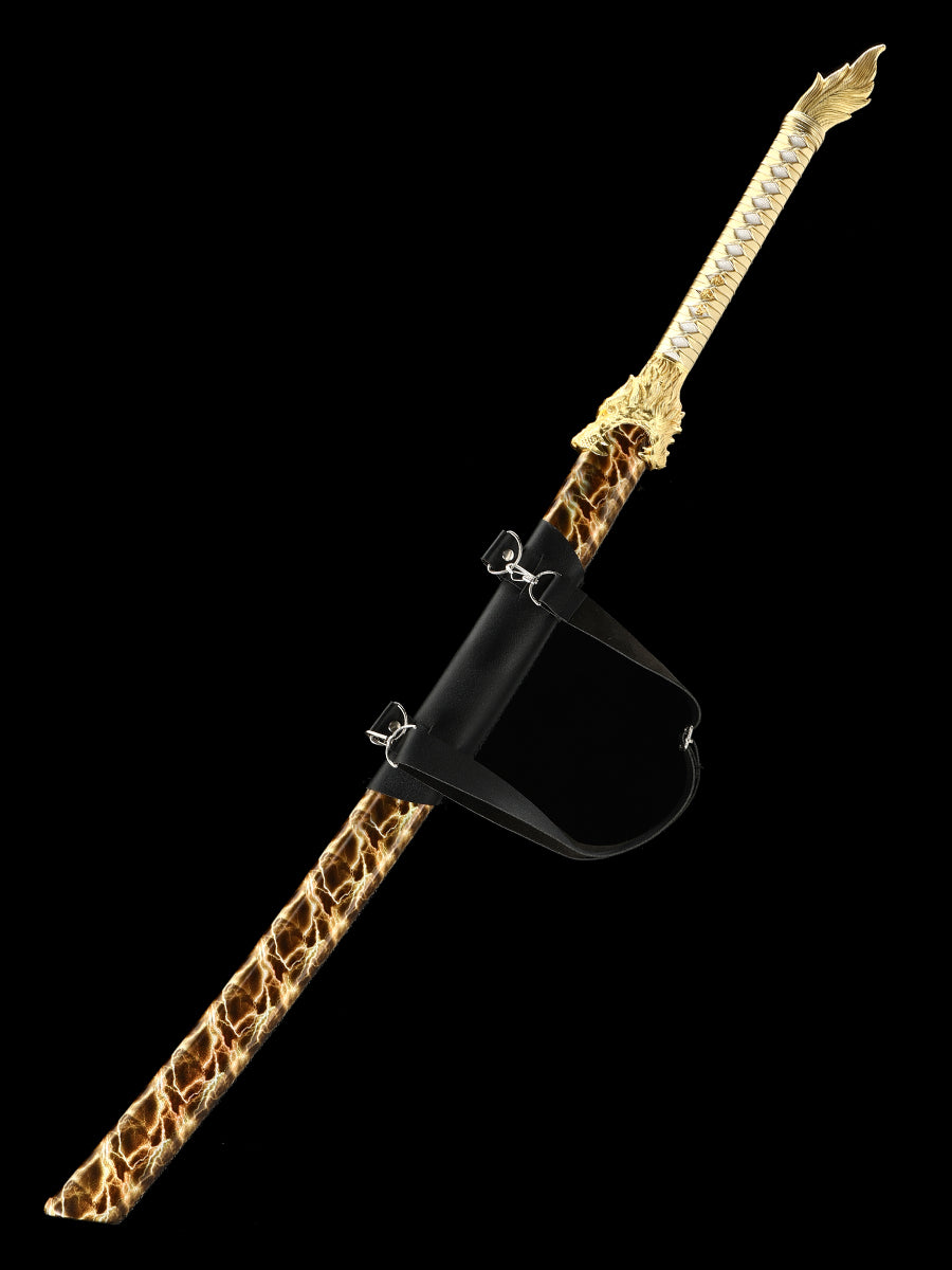 (145) Long knife made of 1095 steel in yellow