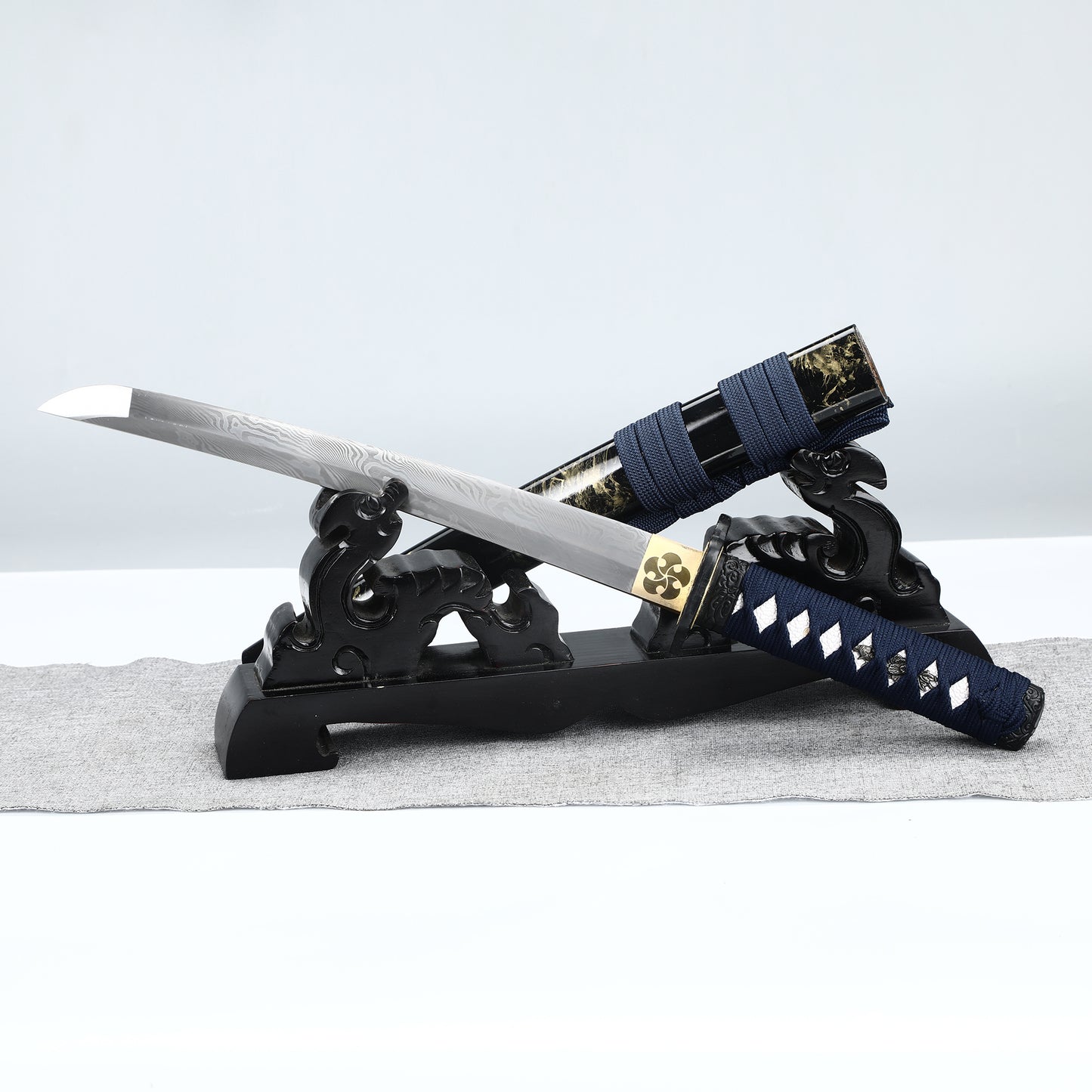 Japanese Samurai Katana Tantou Sword Damascus Steel Oil quenching Real Sharp Blade Full Tang 20Inch
