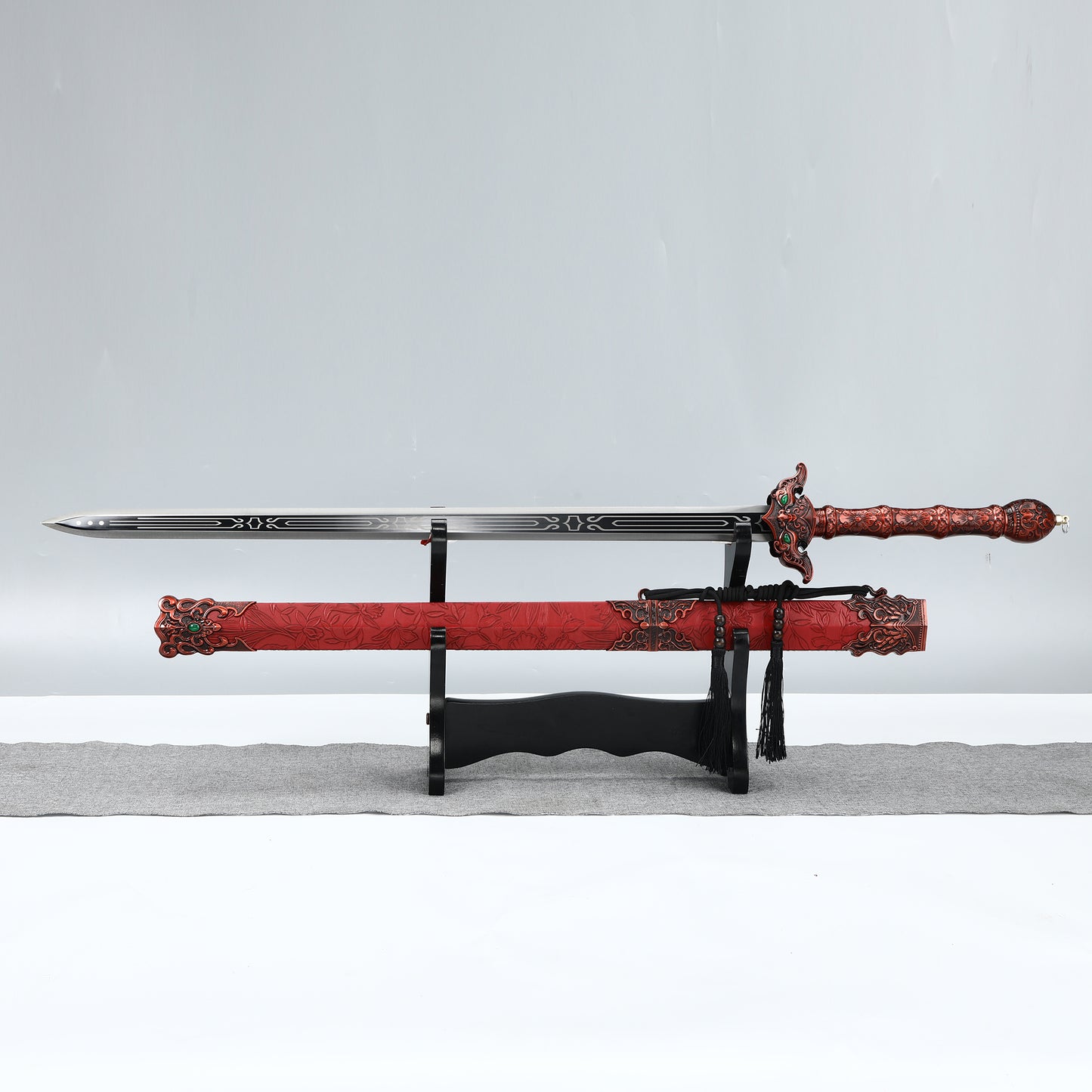 Handmade Chinese Double edged Sword 1095 Steel Red Sheath in Han Dynasty