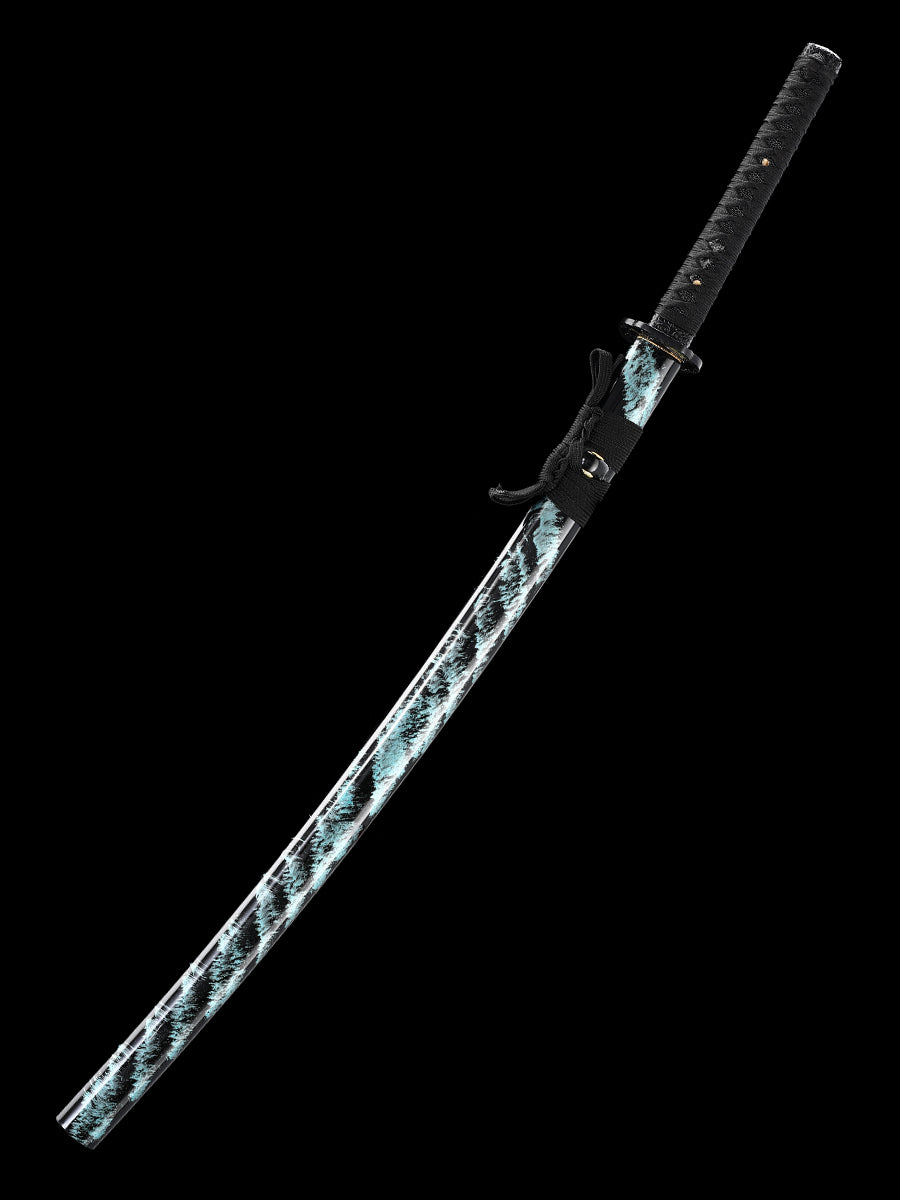 (83) Handcrafted authentic Japanese Samurai Sword 1060 steel roast black blue black sheath cool style