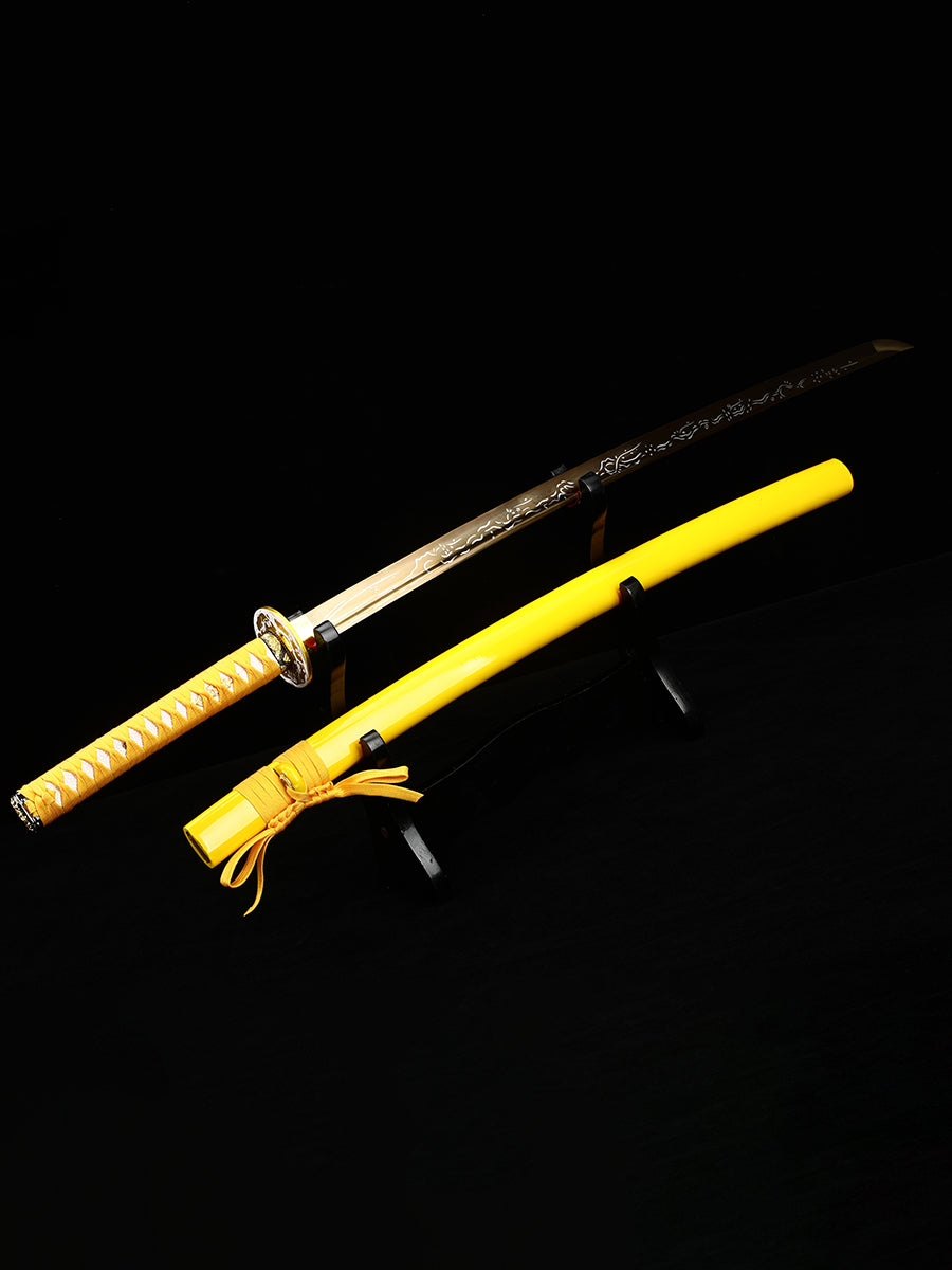 Japanese sword samurai sword hand forged 1060 steel yellow sword tan yellow sheath(49)