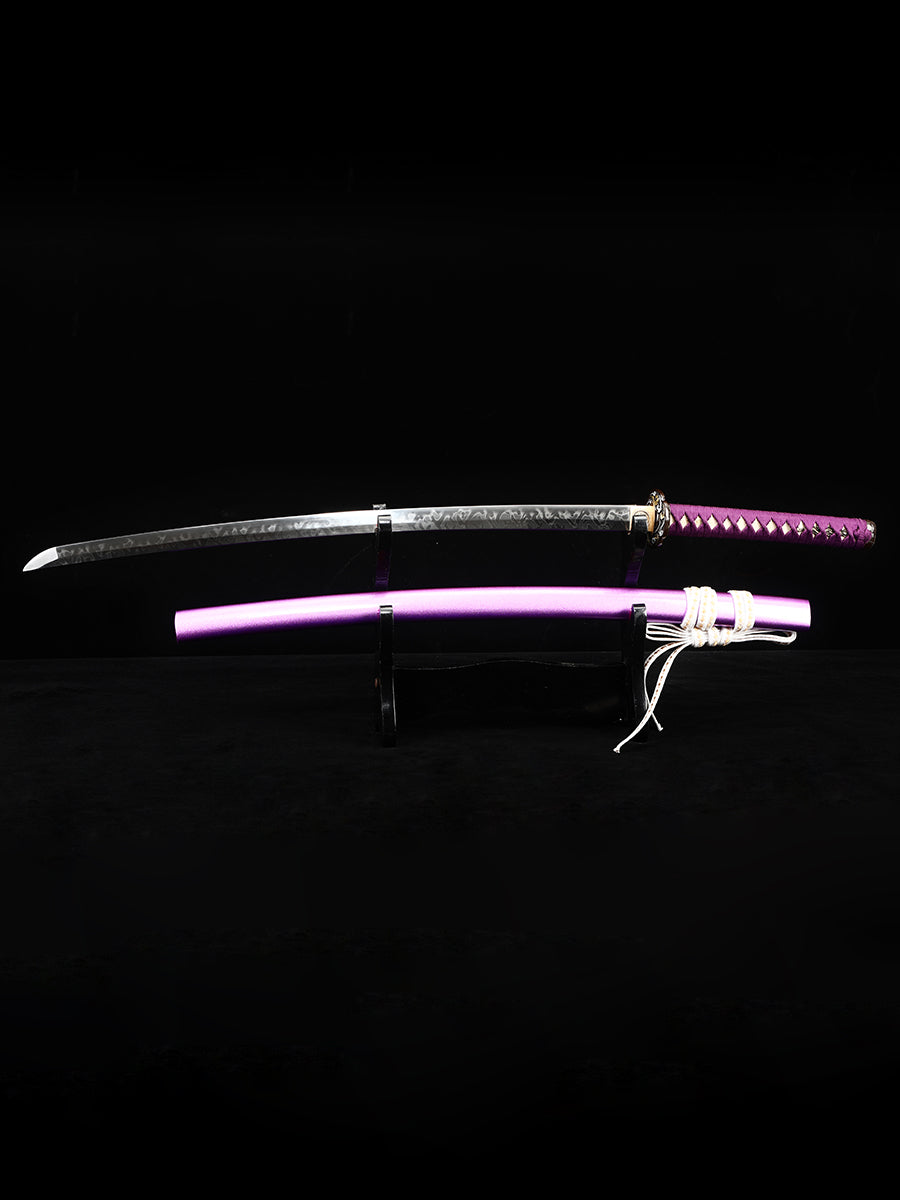 Japanese samurai sword hand forged T10 steel made purple scabbard decoration collection