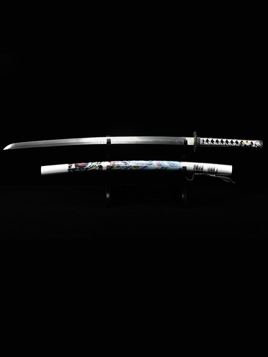 (3)Manganese steel hand forged authentic, Japanese samurai sword is a unique gift for men - all Tang high carbon steel makes a memorable martial arts collector, silver