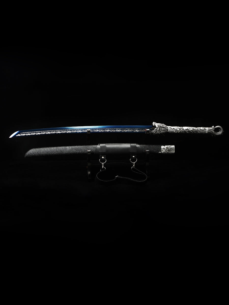 Dragon alloy handle, long knife, machete, 1095 steel, handmade, collectible, decorative knife