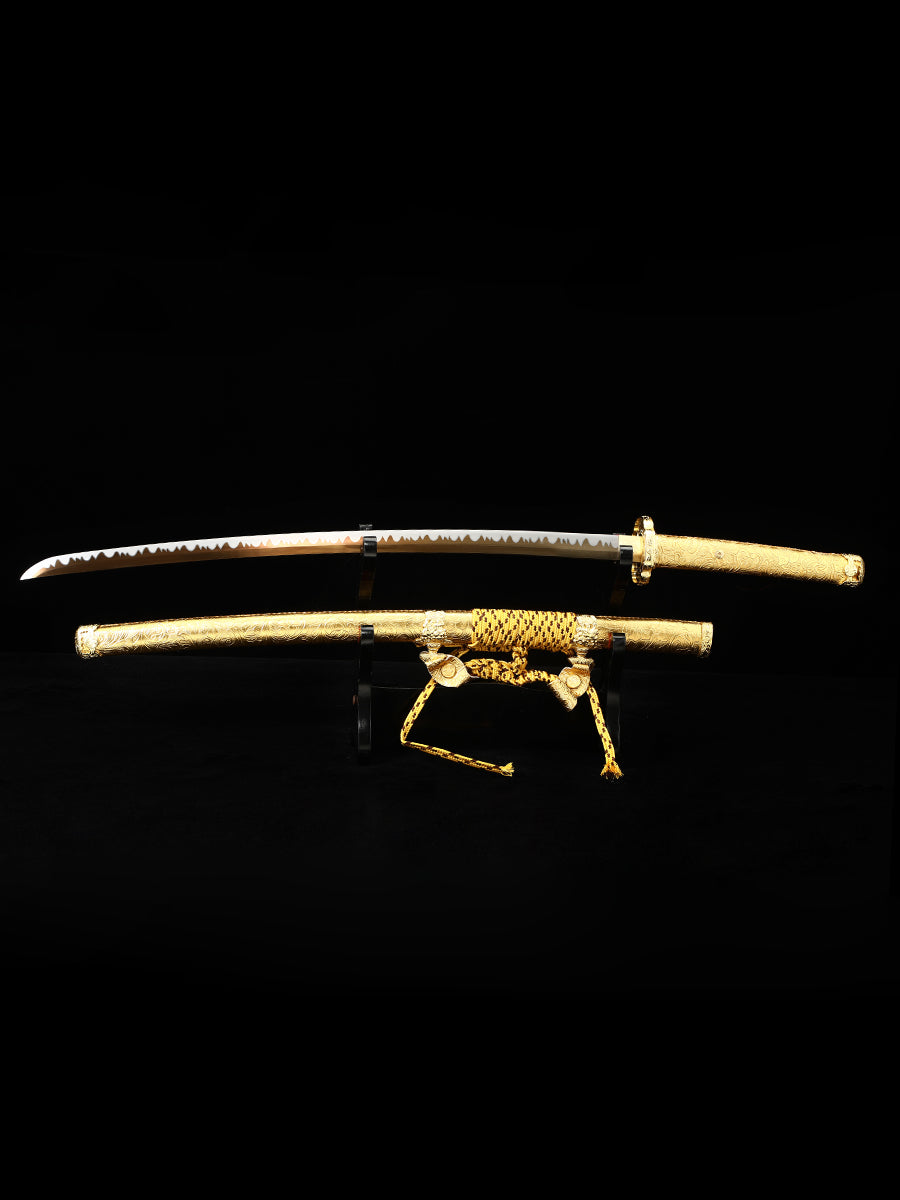 (200)Handmade Samurai Sword 1095 Steel Tailsword Yellow Handle and Yellow Sheath