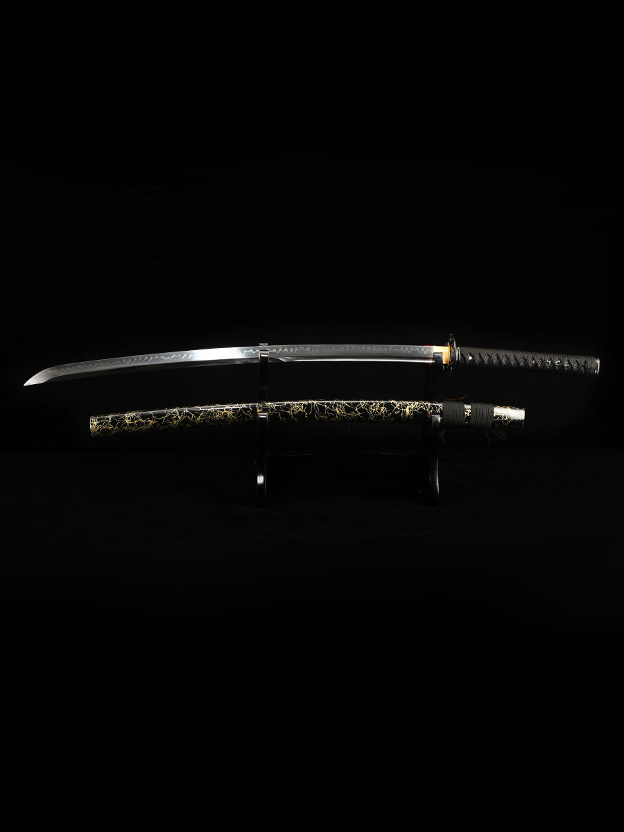 Handmade Japanese Katana Sword T10 Folded Clay Tempered Steel With Silk Thread Scabbard(17)