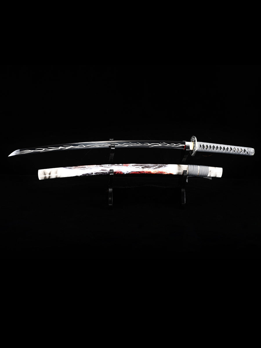 (61)Decorate authentic Japanese samurai swords, handmade 1095 steel blades with black lightning pattern dragon swords from the Tang Dynasty, collected by Tan Boutique