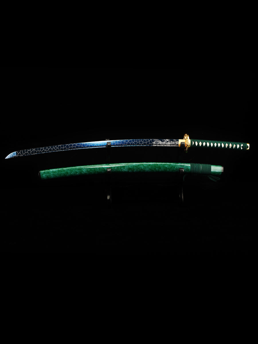 Handmade authentic Japanese Samurai Sword 1060 steel baked blue with green Saya(40)