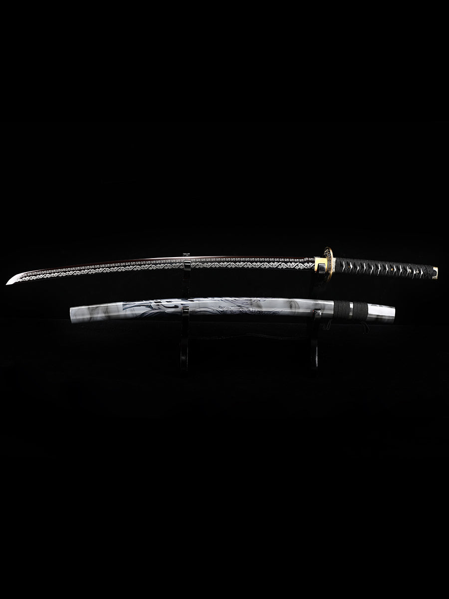 (57)Decorate authentic Japanese samurai swords, handmade 1095 steel blade roasted black grass dragon pattern dragon sword from the Tang Dynasty, collected by Tan Boutique