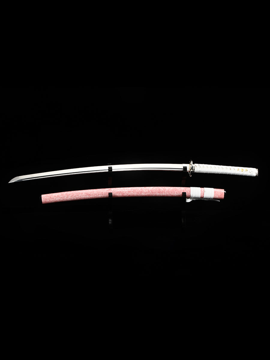 (32)Pink scabbard, white scabbard rope, manganese steel, genuine handmade samurai knife