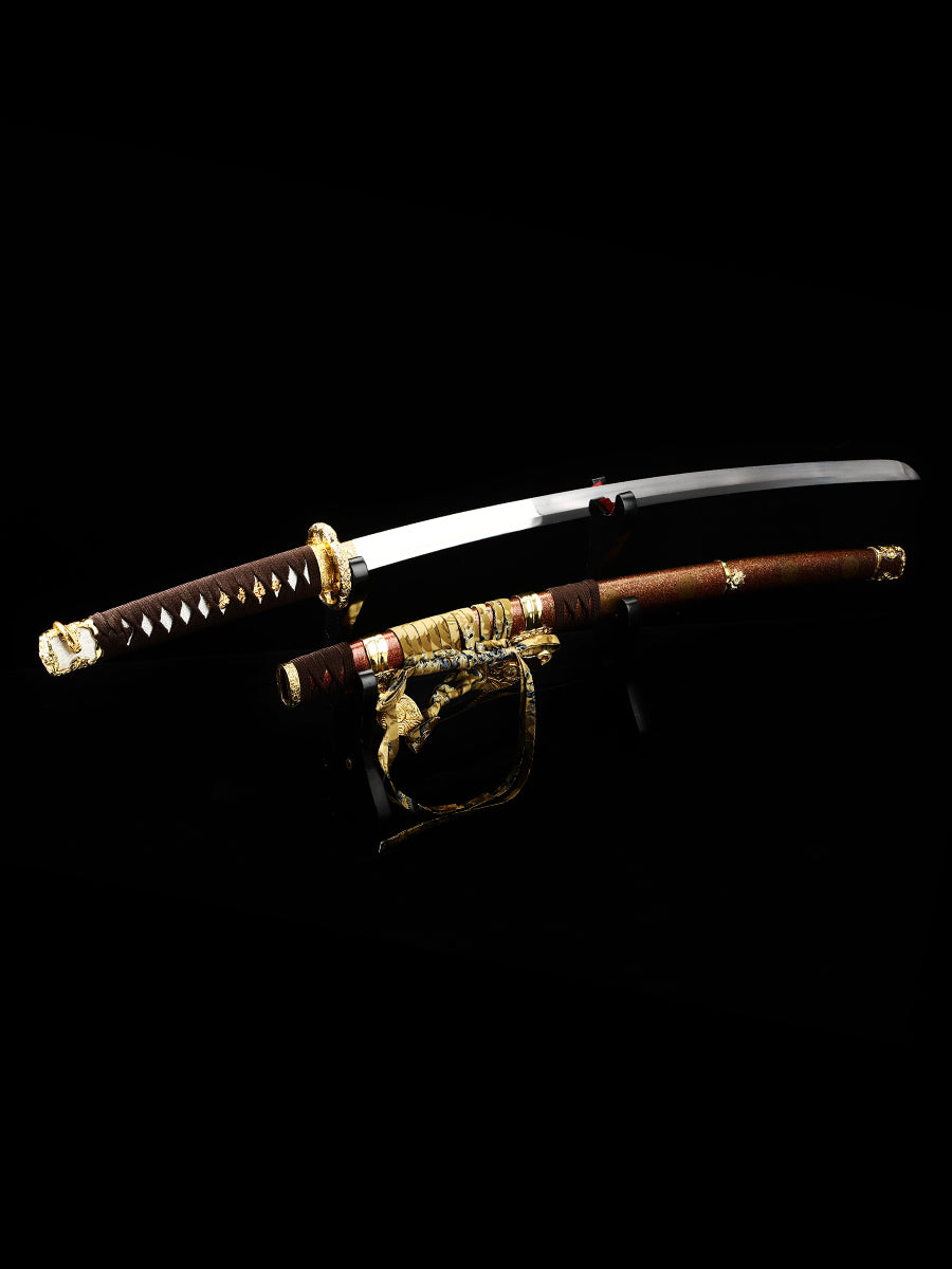 Yellow scabbard mirror edged samurai sword