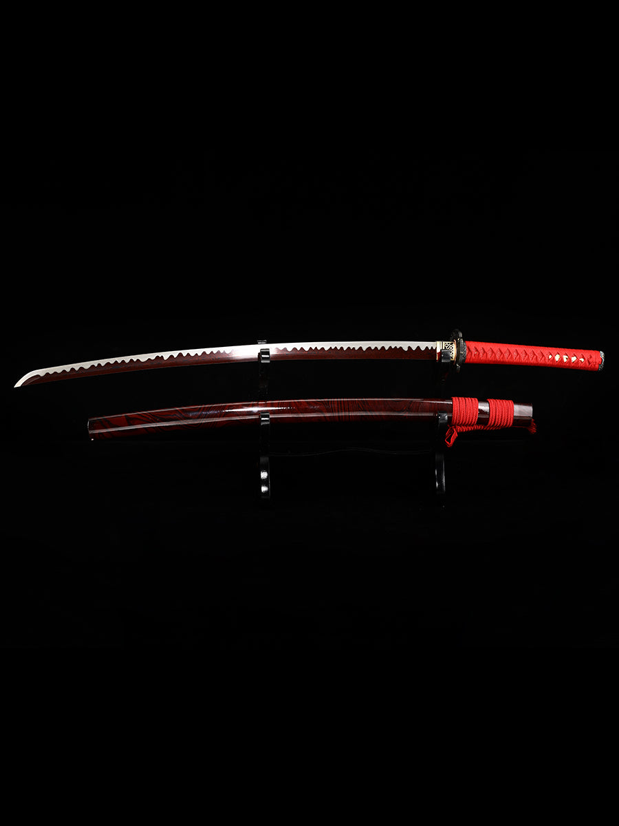 Japanese samurai sword, Damascus steel, hand forged blade, baked red, pushed and ground, wavy pattern, high-end collection(80)