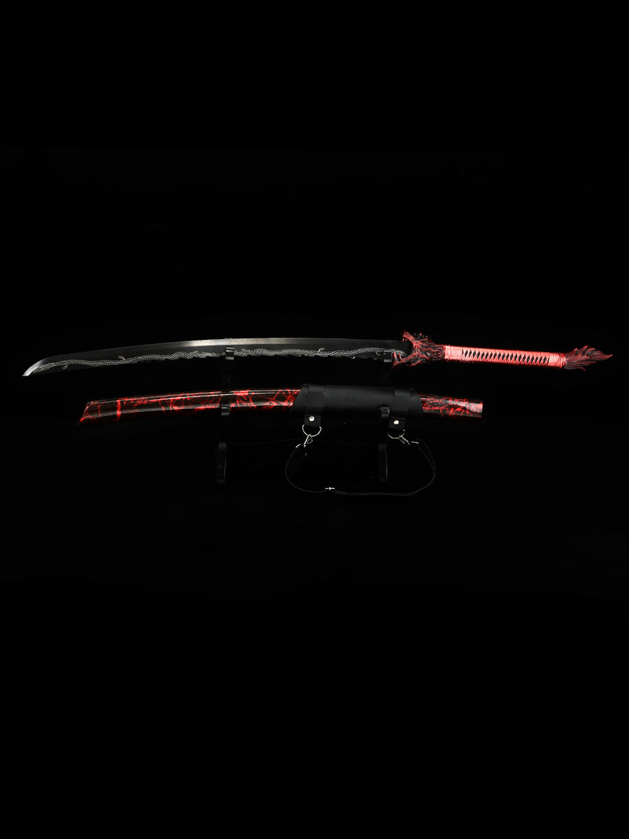 (144) Long knife made of 1095 steel in red