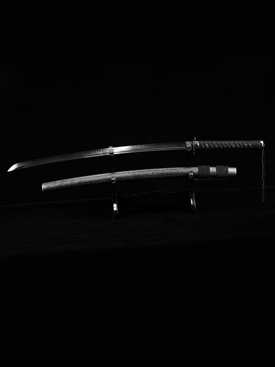(44)Manganese steel samurai sword  hand forged authentic, 1060 steel baked black Japanese samurai sword