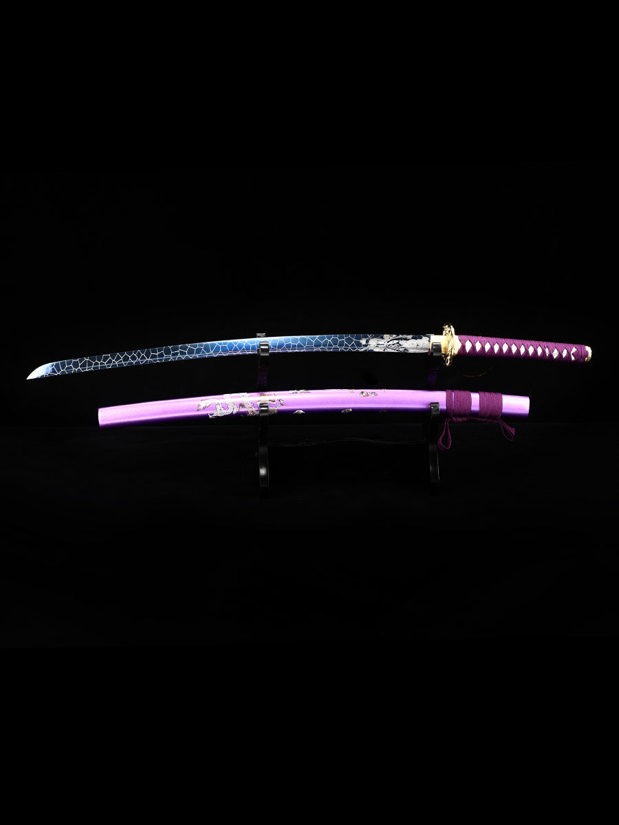 Handmade authentic Japanese Samurai Sword 1060 steel baked blue with purple sheath(28)