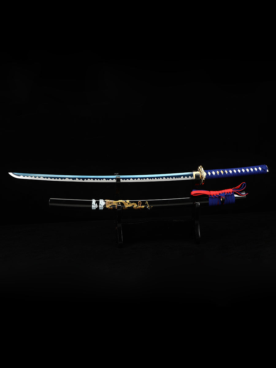 Handmade Japanese Katana Sword High Manganese Steel With Blue Blade And Scabbard