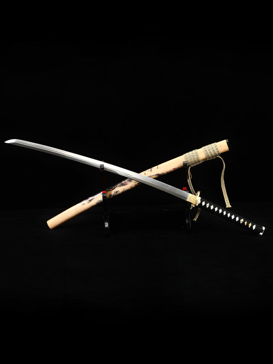 Japanese samurai sword hand forged 1095 steel made yellow scabbard decoration collection