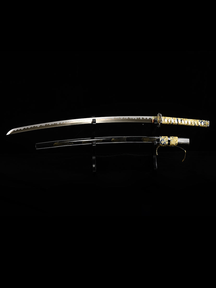 (65)Handmade authentic Japanese samurai sword, all Tang 1095 steel blade, roasted gold, men's exquisite gift series