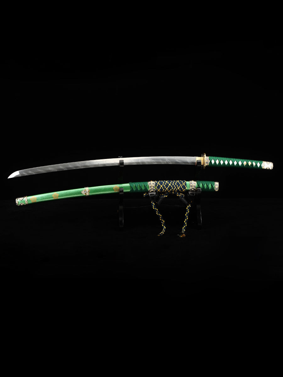 Handmade Damascus Steel Samurai Sword with Green Sheath Decoration Collection