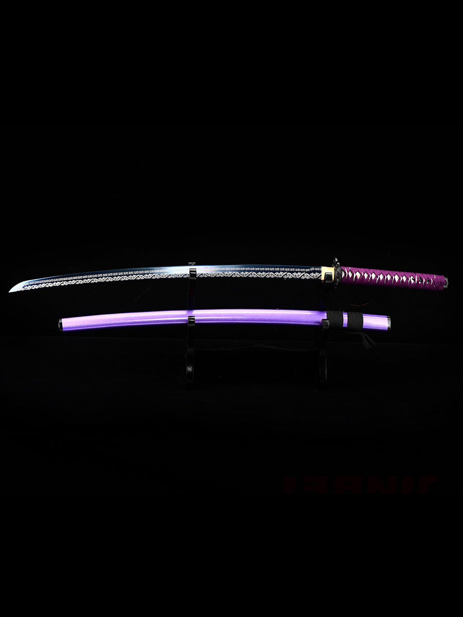 (58)Handmade authentic1060 steel baked blue with purple sheath Japanese Samurai Sword