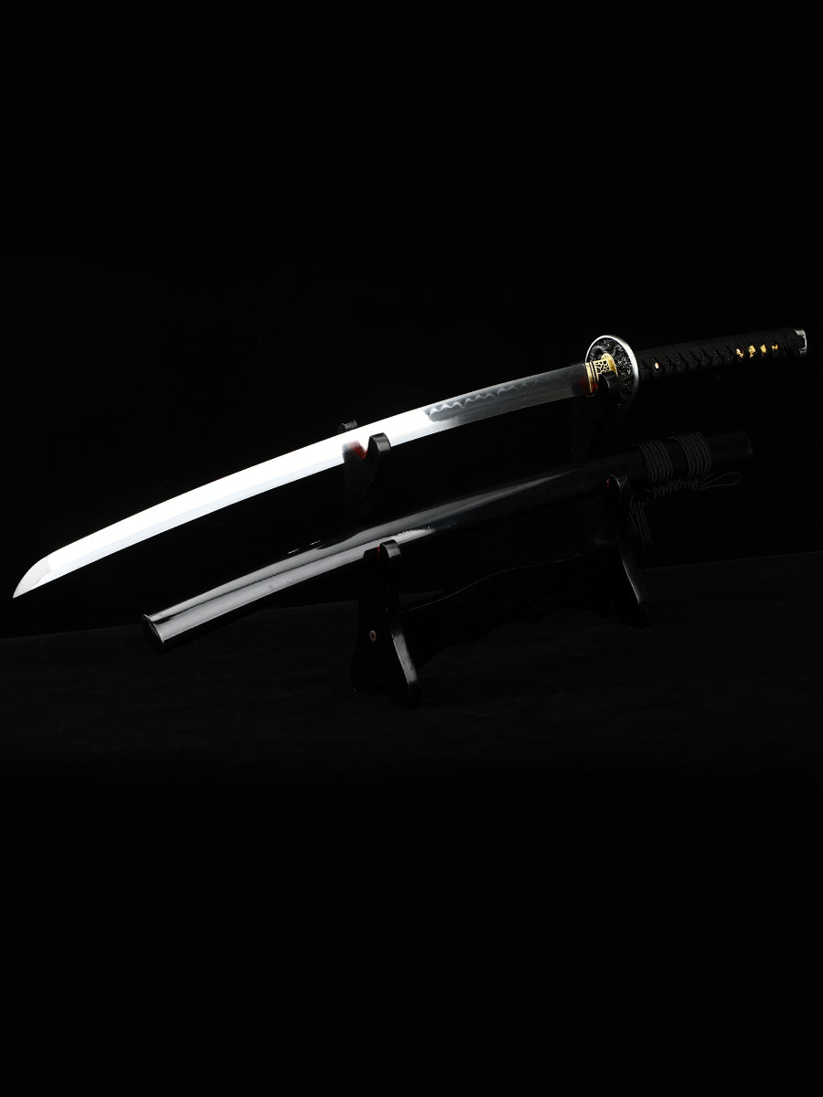Handmade Japanese Katana Sword T10 Folded Clay Tempered Steel Real Hamon Dragon Elementals(12)