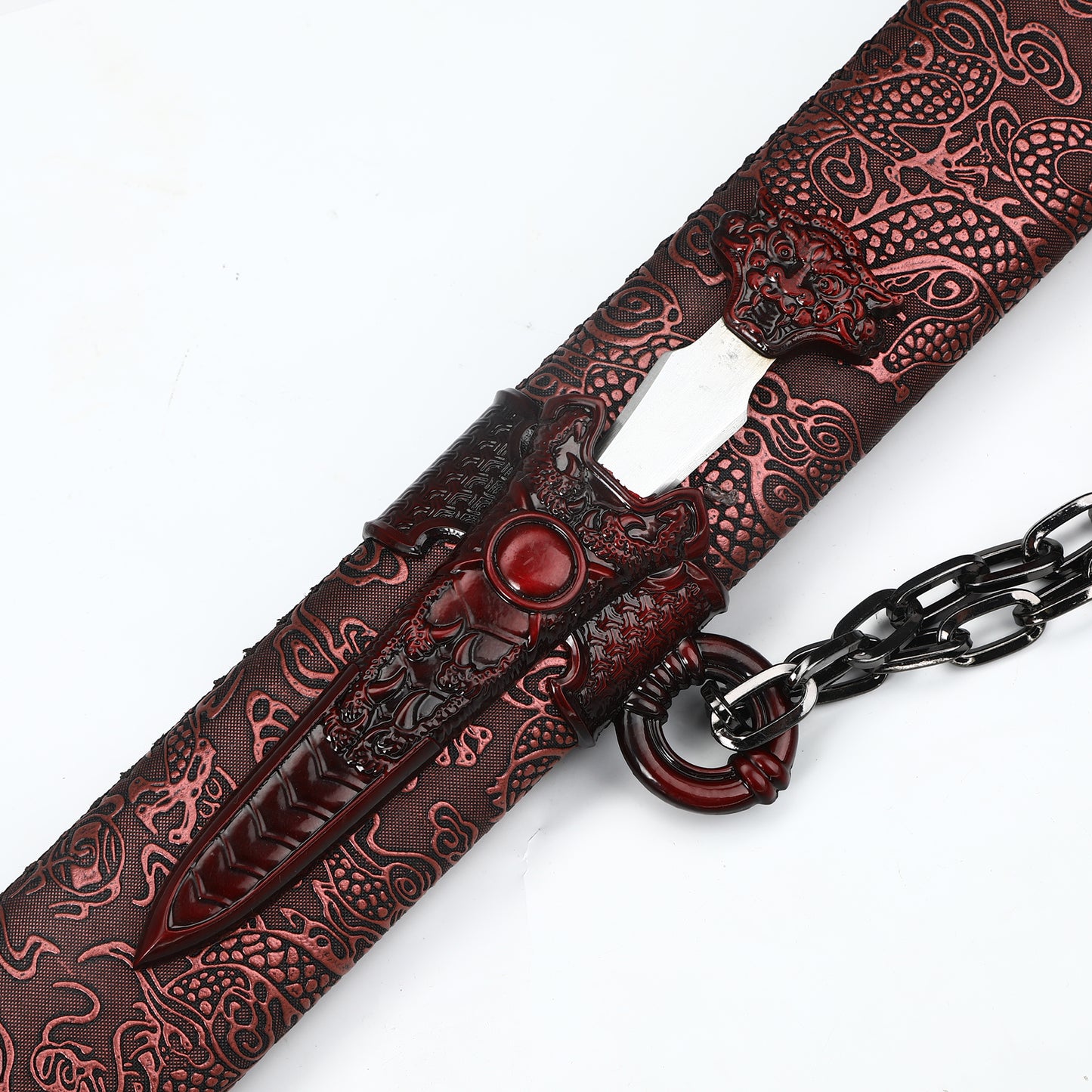Chinese Tang knife made of 1095 steel, red gear with dragon pattern sheath