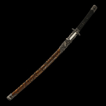 T10 steel fittings made entirely of copper Solid wood scabbard hand carved dragon sword Tan Japanese style--S2086