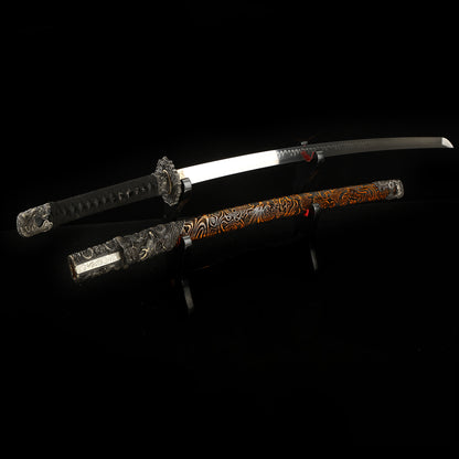 T10 steel fittings made entirely of copper Solid wood scabbard hand carved dragon sword Tan Japanese style--S2086