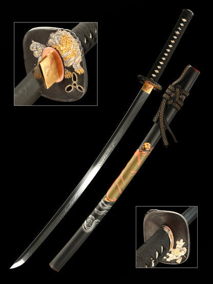 Japanese samurai sword T10 steel burning blade, hot tempered, fully hand forged, practical and sharp Japanese samurai real sword