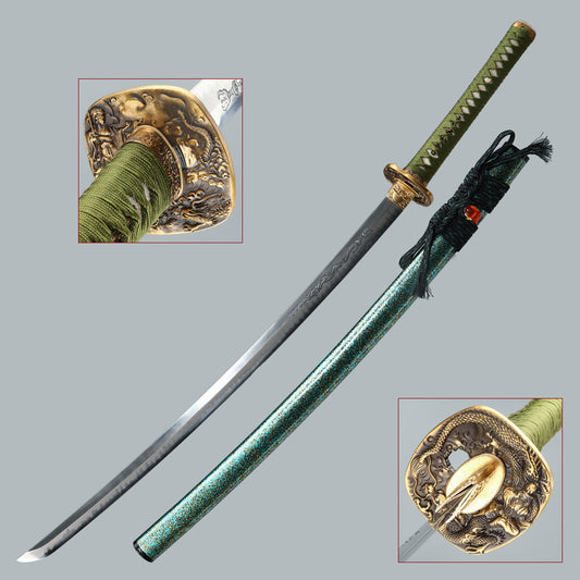 Handmade katana, Japanese katana, T10 steel burning blade clay tempered, brass fittings all Tang