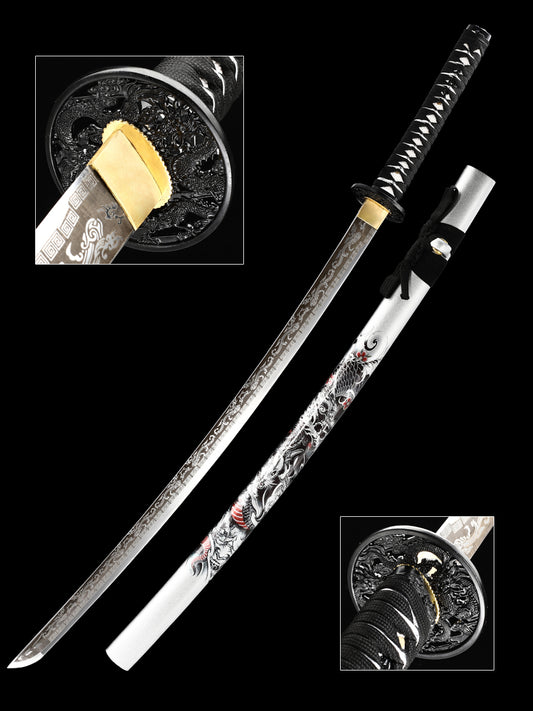 Handmade authentic Japanese samurai sword manganese steel white sheath(60)