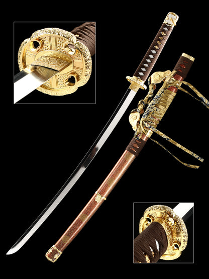 Yellow scabbard mirror edged samurai sword
