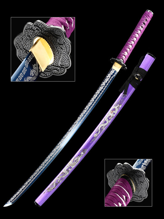 (58)Handmade  authentic1060 steel baked blue with purple sheath Japanese Samurai Sword