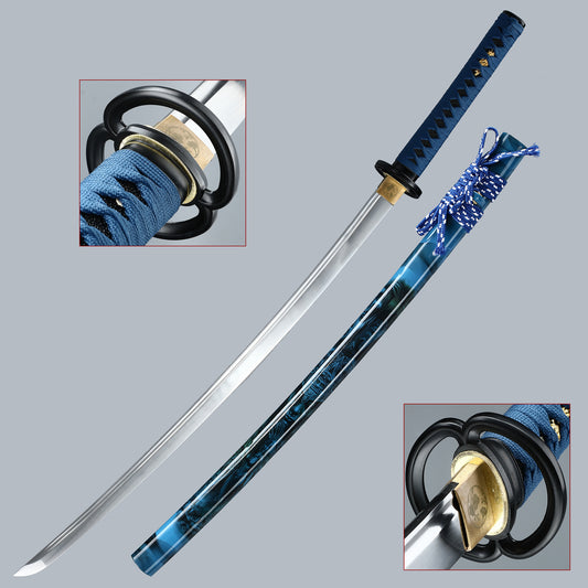 Handmade Japanese Katana Sword Musashi Blue scabbard