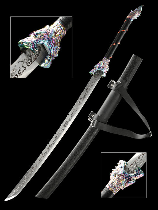 Colored alloy fittings, hand forged long knives, large machetes, 1095 steel, handmade, collectible decorative knives
