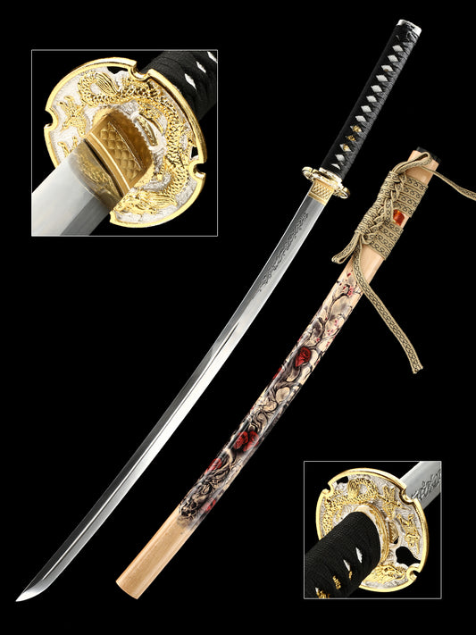 Japanese samurai sword hand forged 1095 steel made yellow scabbard decoration collection