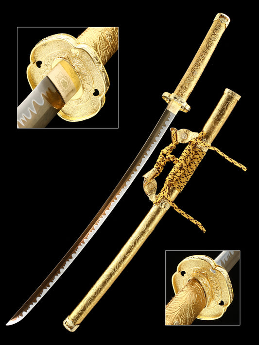 (200)Handmade Samurai Sword 1095 Steel Tailsword Yellow Handle and Yellow Sheath