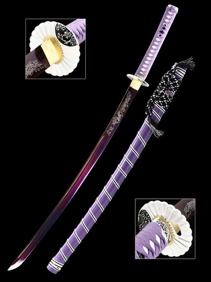 (84)Manganese steel 1095 steel roasted blue hand carved dragon hand forged authentic, 1060 steel baked black Japanese samurai sword