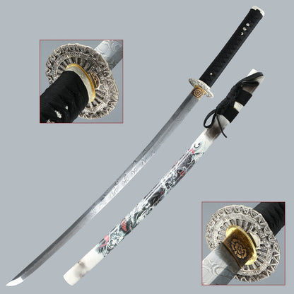 Real Damascus Steel Samurai Sword – Handmade Damascus Katana with Folded Steel, Full Tang Feature – The Perfect Blend of Tradition and Craftsmanship